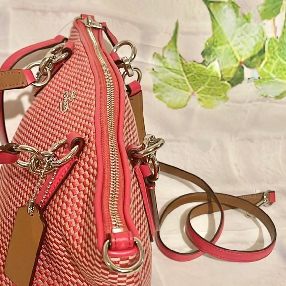 COACH F57244 SMALL KELSEY PINK RED JACQUARD SATCHEL CROSSBODY MSRP $350  NEW WIT - Picture 7 of 10